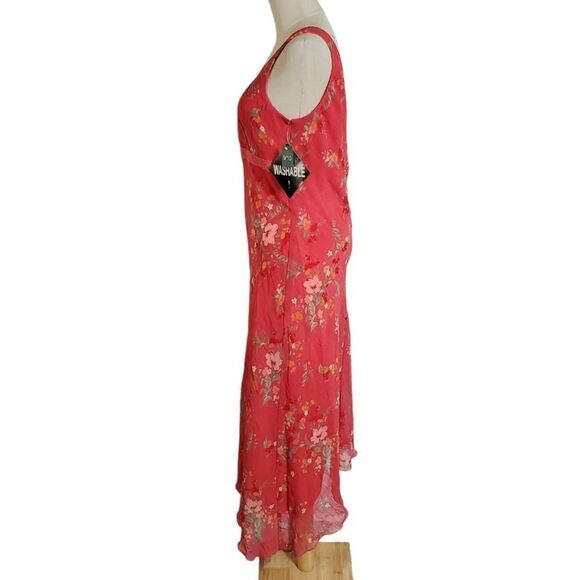 DBY Deep Coral Orange Floral Assymetrical Dress NWT - Picture 5 of 7